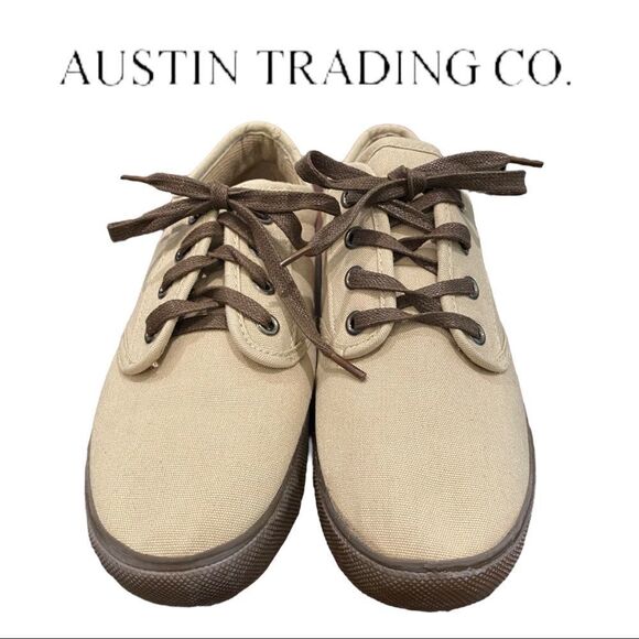 Austin Trading Co. Tan Khaki Canvas Lace Sneakers 6 - Picture 2 of 7
